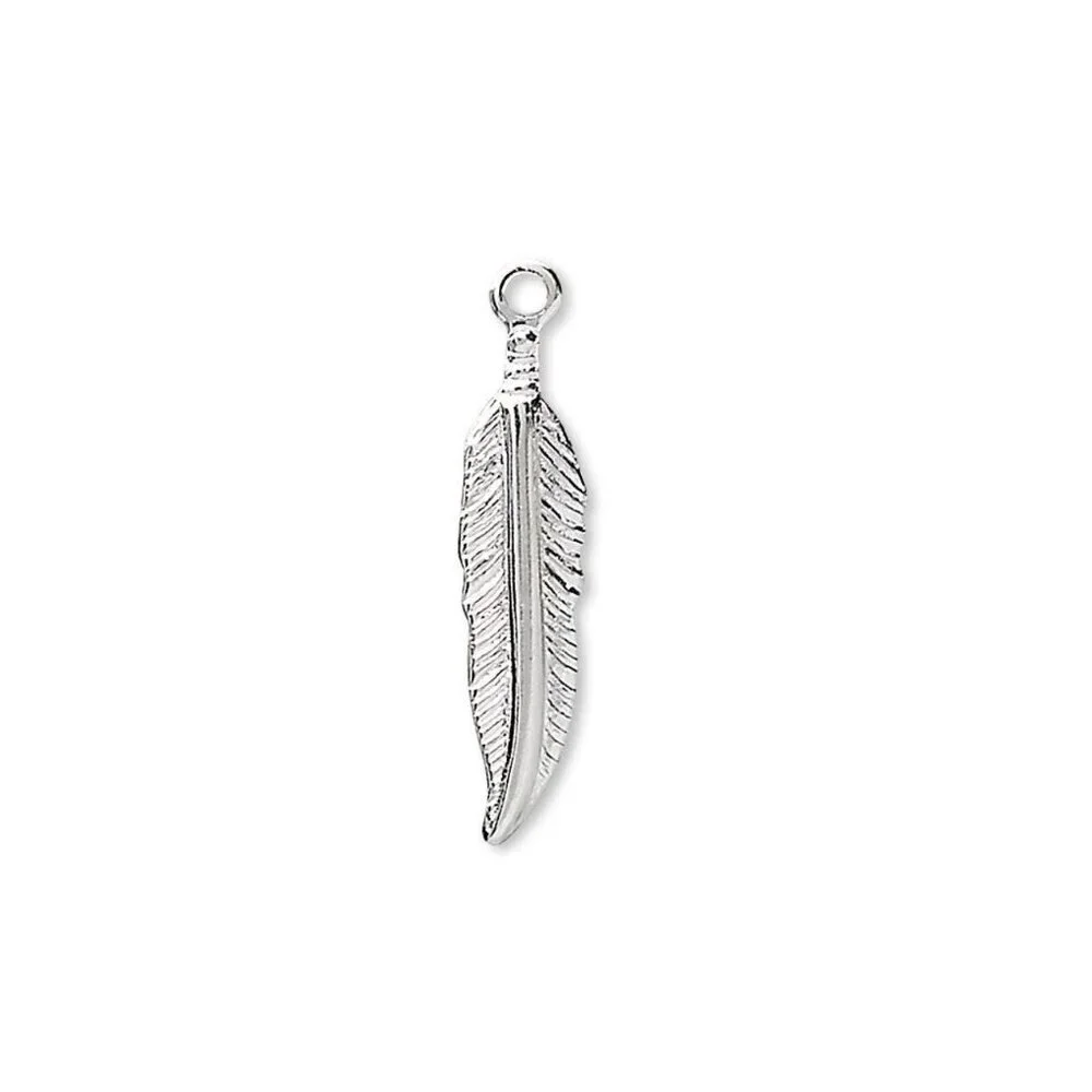Silver Plated 18mm Long Feather Drops Charms Beads 10 pcs